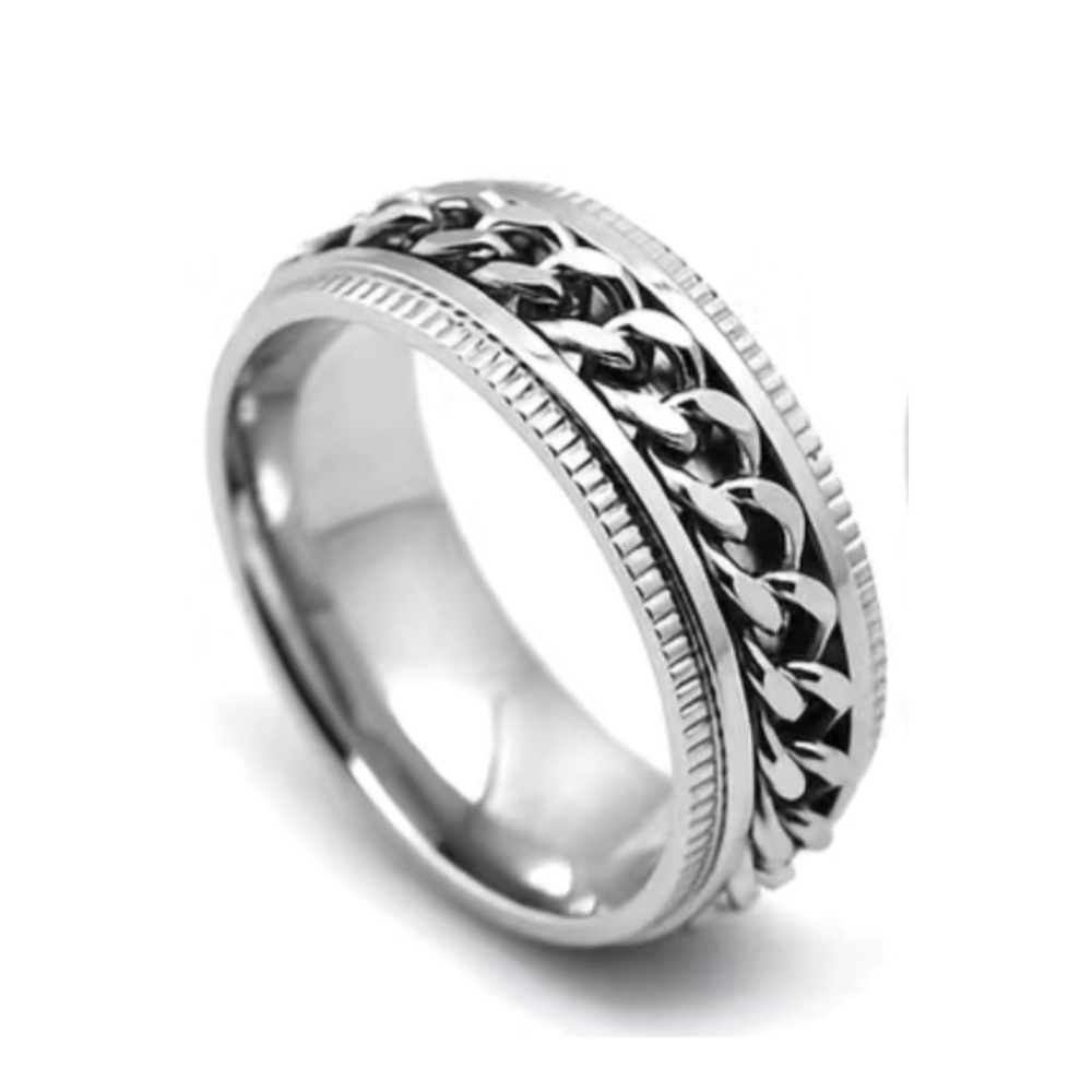 Silver Chain Anxiety Fidget Spinner Ring - Picture 5 of 6